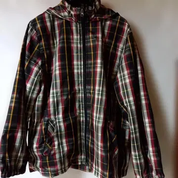 체크 무늬 후드 부착 후드티