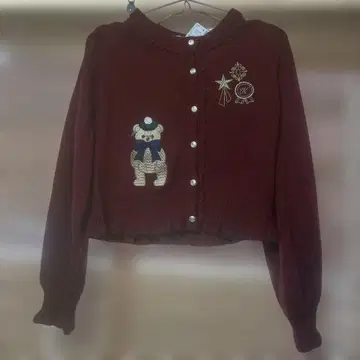 와인색 자수 가디건 M 사이즈