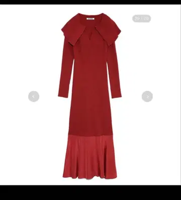 스나이델 빅 컬러 콤비 리브 니트 롱 원피스 레드 빨간색