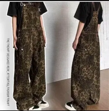 레오파드 무늬 데님 오버롤 살로펫 체형 커버 스트릿 새상품