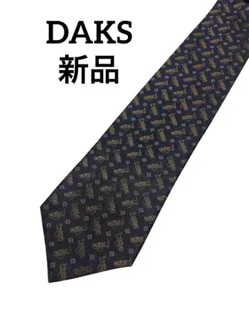 미사용 새상품 DAKS 다크 네이비 넥타이 실크 100% 골프 세트 무늬