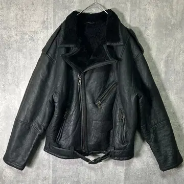 우루과이산 리얼 무스탕 두툼한 라이더 자켓 블랙 벨트