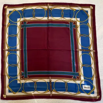 BALLY 대형 실크 스카프 버건디 x 파랑 발리