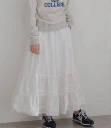 SHINZONE 티어드 레이스 스커트 신존 화이트