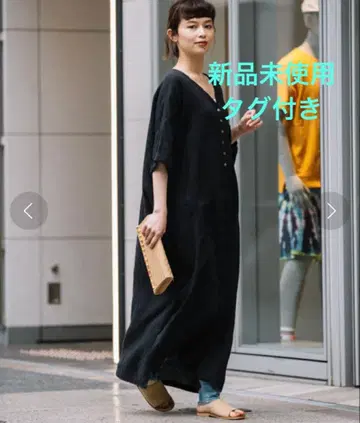 [미사용 새상품] 뮤닉 60s 린넨 헨리넥 릴랙스 원피스