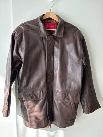 빈티지 브라운 가죽 코트