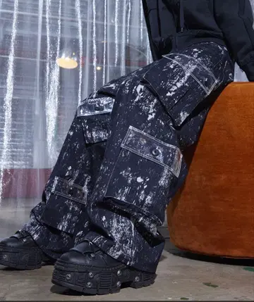 페인터 팬츠 블랙/화이트 다기능 포켓