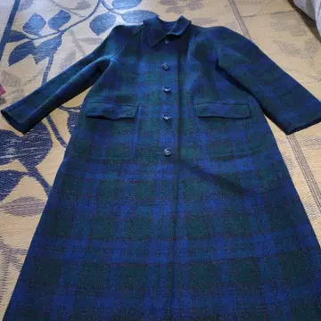 울 체크 무늬 롱 코트 L