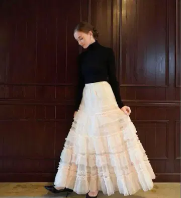 acka 아이보리 티어드 롱 스커트