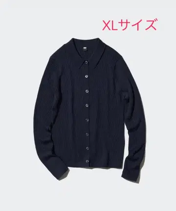 UNIQLO 메리노 리브 폴로 니트 가디건 XL 네이비