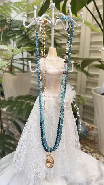 Swarovski 다층 비즈 목걸이 청흑