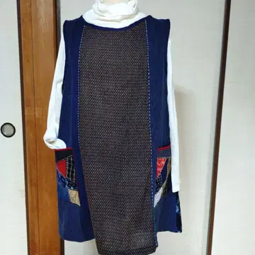 네이비 나염 카스리 핸드메이드 튜닉