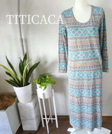 티티카카 에스닉 올 패턴 티셔츠 롱 원피스 레이어드에도