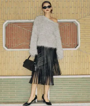 에이미 이스트 월 스커트 인조 가죽 프린지 스커트 블랙 S