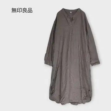 무인양품 플란넬 셔츠 원피스 ML 코튼 100% 모카 브라운