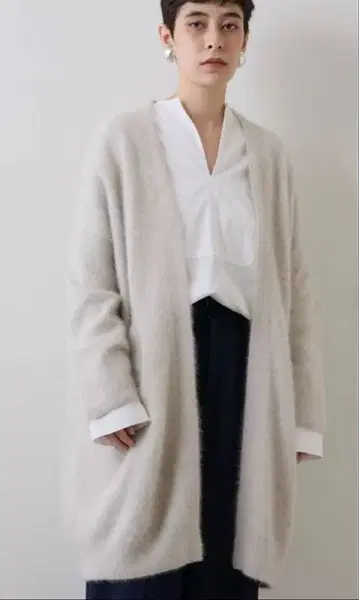 Whim Gazette 폭스 롱 가디건 베이지 그레이지