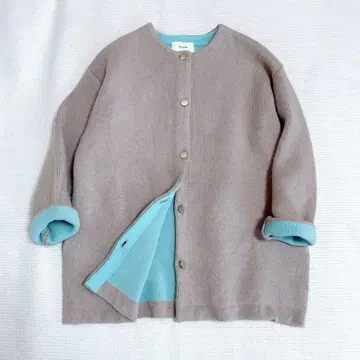 택 포함 LARUTA 라루타 FOX 혼방 W 페이스 니트 코트 골드 버튼