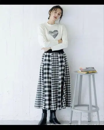 [ MONiLE ] 깅엄 체크 플레어 스커트 롱 기장