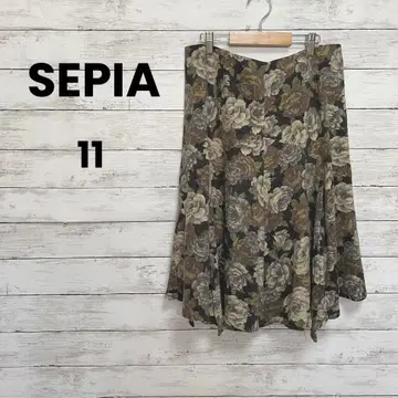 [세피아] 무릎 기장 스커트 (11) 비대칭 꽃무늬 올 패턴 고급