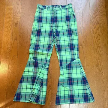 X-girl 그린 체크 플레어 팬츠