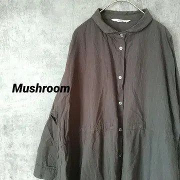 매쉬룸 셔츠 원피스 롱 기장 버튼 스트라이프 밴드 카라 M