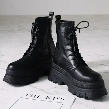 VIVIAN 비비안 레이스업 스트레치 부츠 레이스업 통굽 부츠