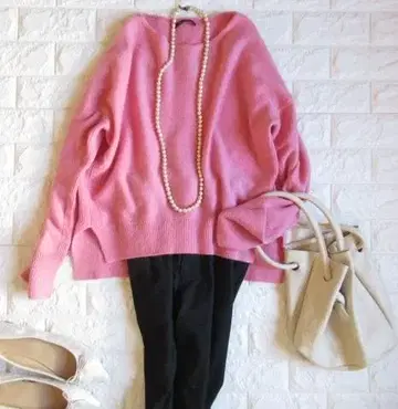 투모로우랜드 맥피 고급 캐시미어 울 보트넥 니트 핑크