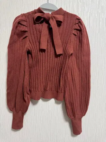 RESEXXY 리본 포함 리브 니트탑 브라운 F 사이즈