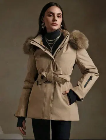 퍼 후드 베이지 다운 자켓