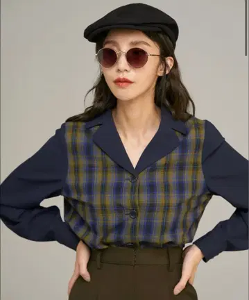 레어 Tnewties 투엔티즈 체크 셔츠 블라우스 로고 자수