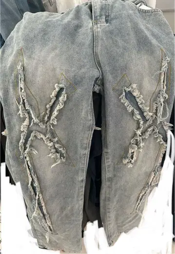 데미지 가공 스트레이트 데님 팬츠