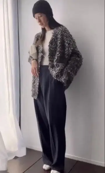 CLANE 모헤어 롱 니트 가디건 그레이