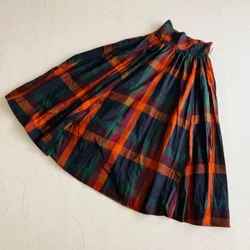 tiptop 체크 플레어 스커트 롱 탁한 오렌지 계열 미사용 새상품