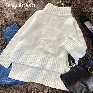 F by ROSSO 해밀턴 라무 울 터틀 니트 화이트 슬릿