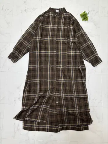 체크 스탠드 셔츠 원피스 어반 리서치 도어스 브라운 긴팔
