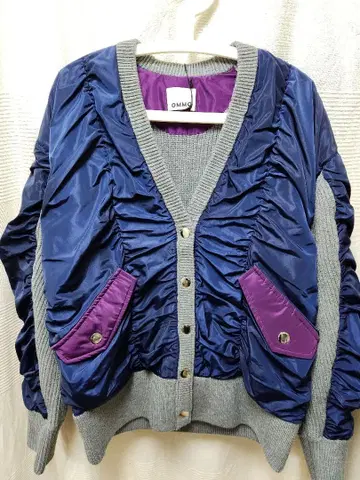 OMMO 개더 패널 콤비 니트 가디건