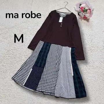 [ ma robe ] 새상품 패치워크 절개 긴팔 티셔츠 원피스 브라운