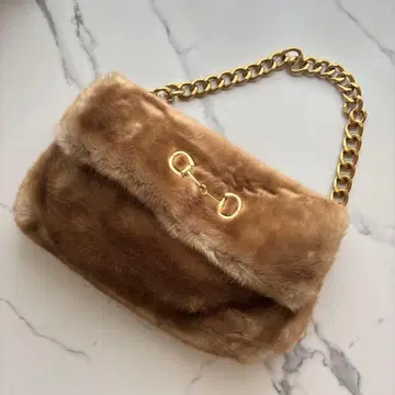 [컨디션 최상] A POINT ETC 퍼 숄더백 체인 브라운