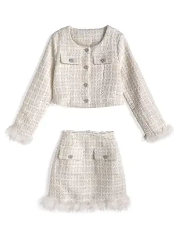 GRL 페더 트위드 자켓 x 인팬 안감 부착 스커트 셋업