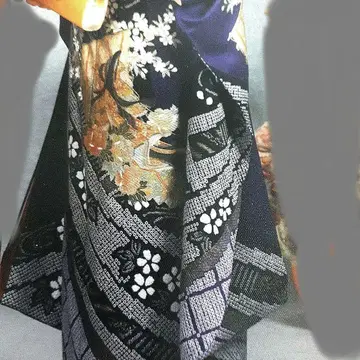 순수 실크 후리소데 보라색