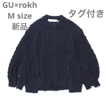 택 포함 새상품 GU by rokh 지유 x 로크 케이블 스웨터 네이비