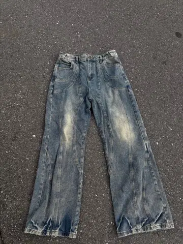 블루 데님 와이드 레그 청바지