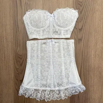 화이트 레이스 코르셋 브라이덜 이너 상하의 세트