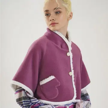 새상품 64533 나루에 보르도 플리스 보아 케이프 판초 룸웨어