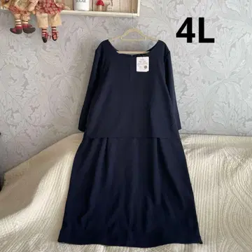 새상품*빅 사이즈 4L*다크 네이비 블라우스 수트풍 원피스 스트레치