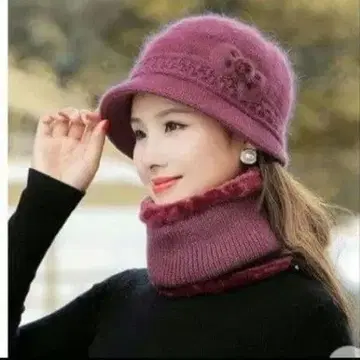 새상품 니트 모자 넥 워머 포함 버킷 니트 모자 방한 고령자용