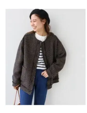 저널 스탠다드 relume 노카라 트위드 자켓 블랙