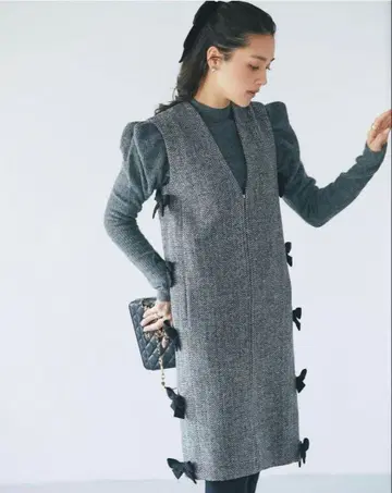 세븐틴 슬리브리스 그레이 원피스 리본 포함