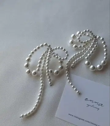 브라이덜 액세서리 펄 리본형 귀찌