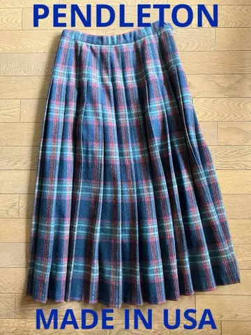 펜들턴 PENDLTON 체크 무늬 플리츠 롱 스커트